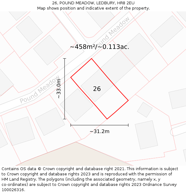 26, POUND MEADOW, LEDBURY, HR8 2EU: Plot and title map