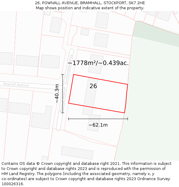 26, POWNALL AVENUE, BRAMHALL, STOCKPORT, SK7 2HE: Plot and title map