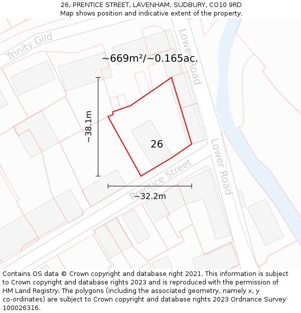 26, PRENTICE STREET, LAVENHAM, SUDBURY, CO10 9RD: Plot and title map