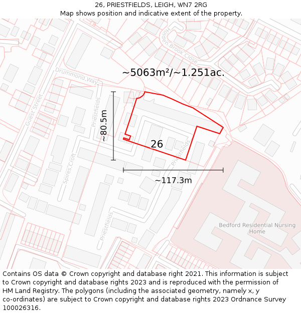 26, PRIESTFIELDS, LEIGH, WN7 2RG: Plot and title map