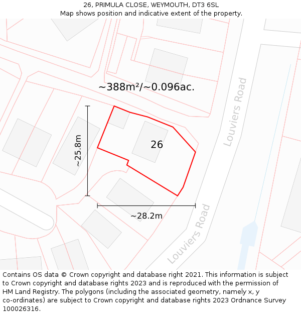 26, PRIMULA CLOSE, WEYMOUTH, DT3 6SL: Plot and title map