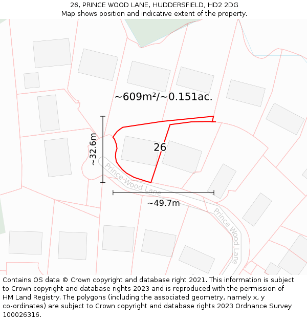 26, PRINCE WOOD LANE, HUDDERSFIELD, HD2 2DG: Plot and title map