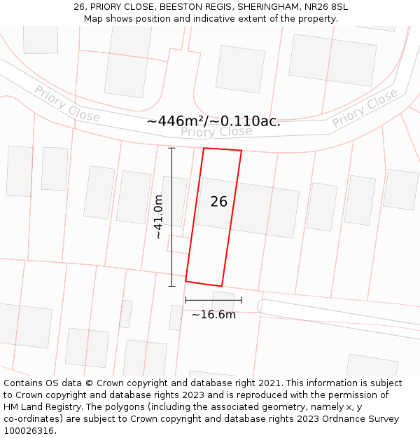 26, PRIORY CLOSE, BEESTON REGIS, SHERINGHAM, NR26 8SL: Plot and title map