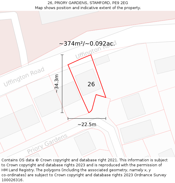 26, PRIORY GARDENS, STAMFORD, PE9 2EG: Plot and title map