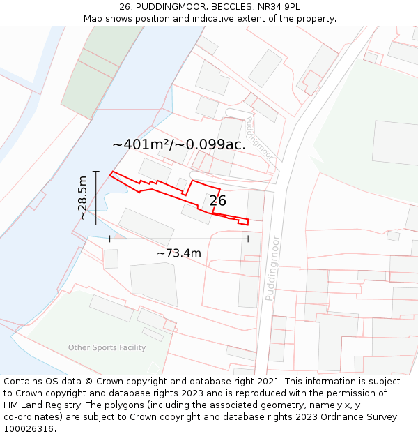 26, PUDDINGMOOR, BECCLES, NR34 9PL: Plot and title map