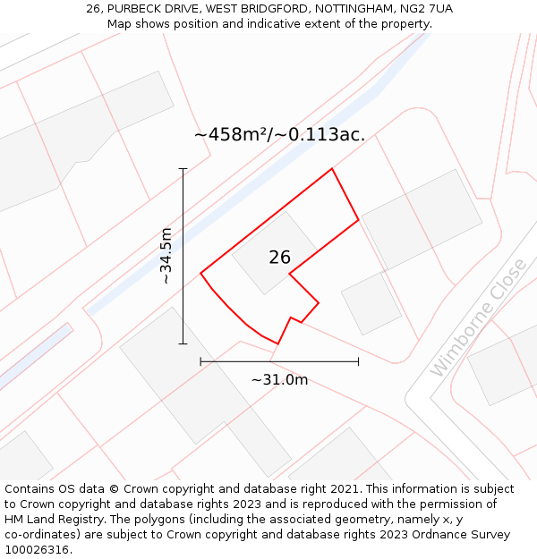 26, PURBECK DRIVE, WEST BRIDGFORD, NOTTINGHAM, NG2 7UA: Plot and title map