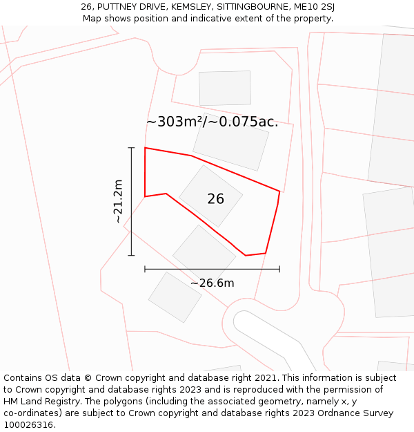 26, PUTTNEY DRIVE, KEMSLEY, SITTINGBOURNE, ME10 2SJ: Plot and title map