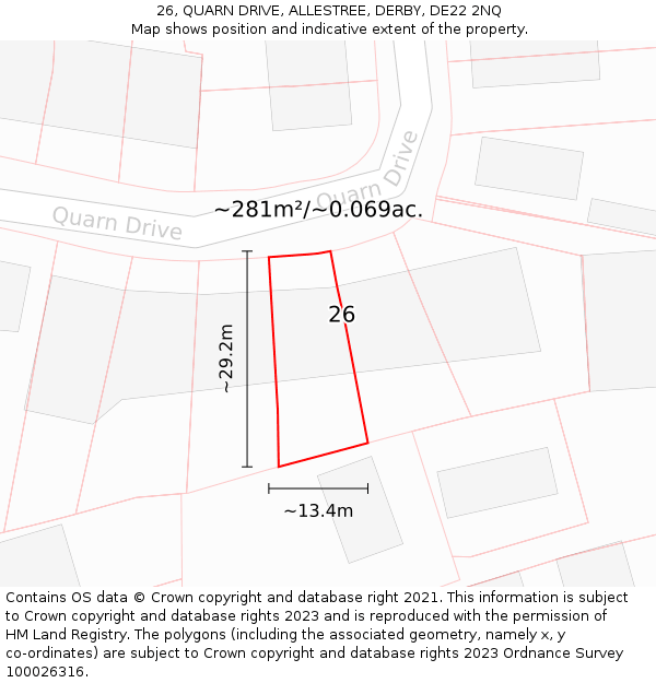 26, QUARN DRIVE, ALLESTREE, DERBY, DE22 2NQ: Plot and title map