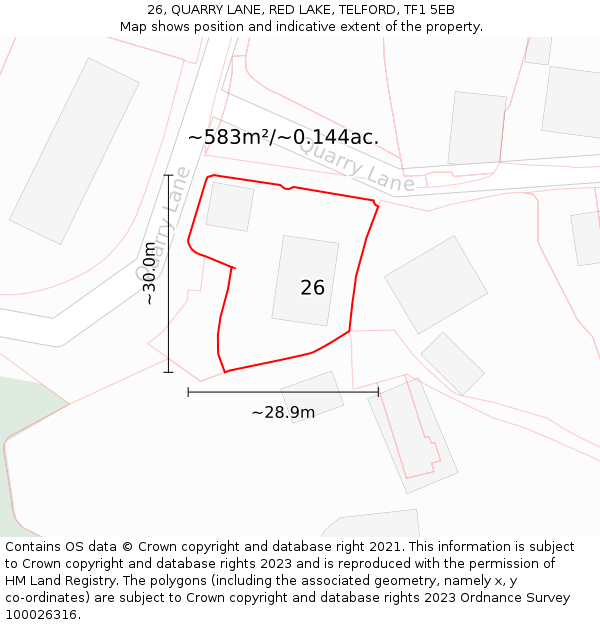 26, QUARRY LANE, RED LAKE, TELFORD, TF1 5EB: Plot and title map