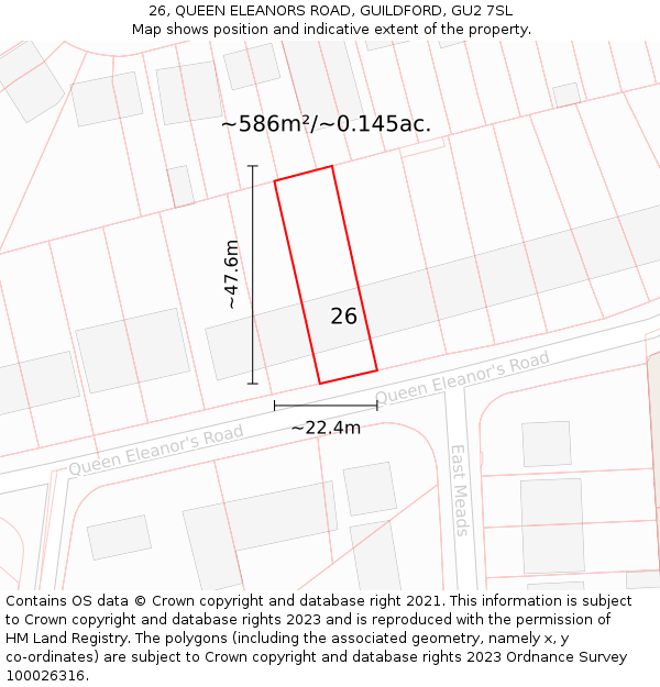 26, QUEEN ELEANORS ROAD, GUILDFORD, GU2 7SL: Plot and title map