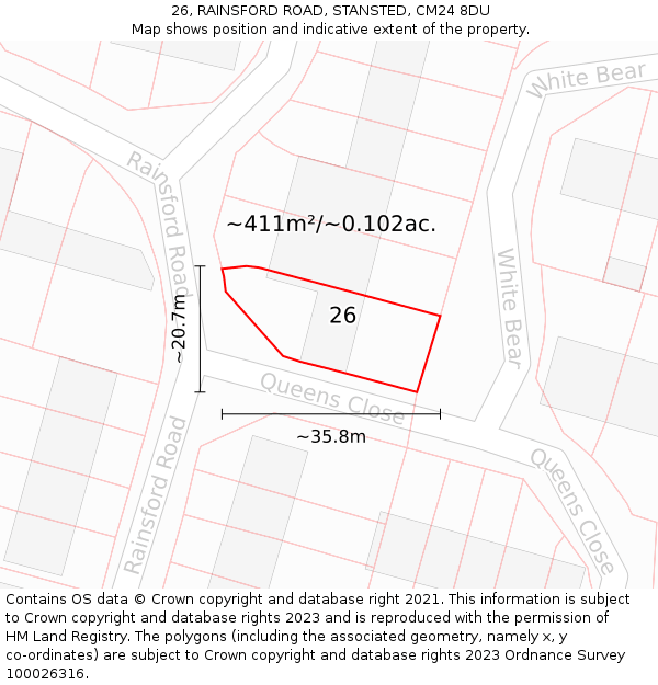 26, RAINSFORD ROAD, STANSTED, CM24 8DU: Plot and title map