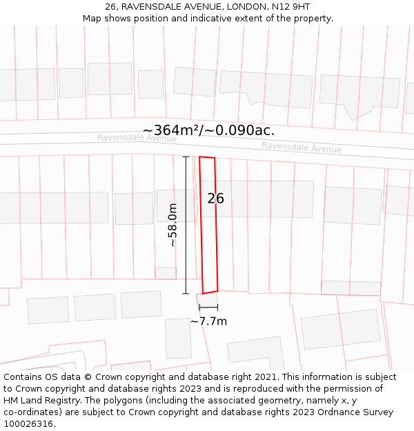 26, RAVENSDALE AVENUE, LONDON, N12 9HT: Plot and title map