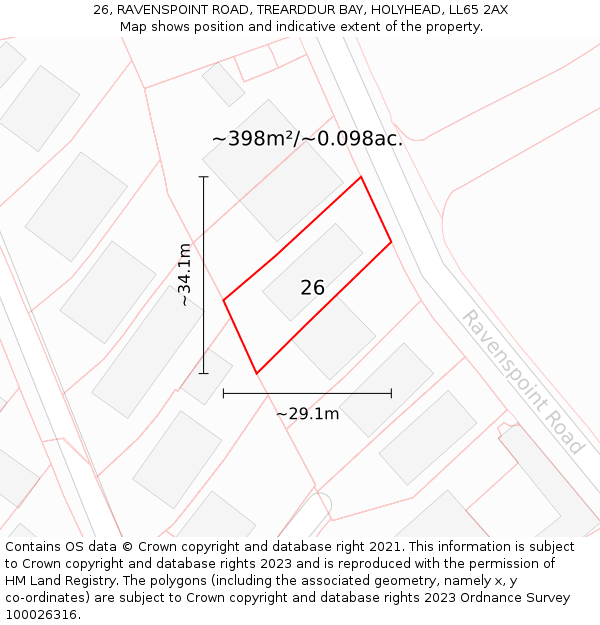 26, RAVENSPOINT ROAD, TREARDDUR BAY, HOLYHEAD, LL65 2AX: Plot and title map