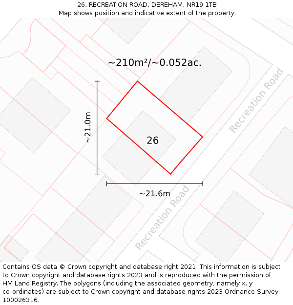 26, RECREATION ROAD, DEREHAM, NR19 1TB: Plot and title map