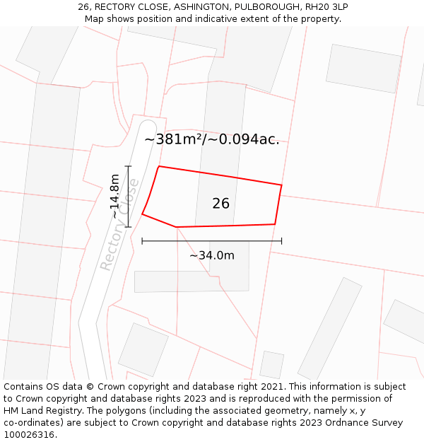 26, RECTORY CLOSE, ASHINGTON, PULBOROUGH, RH20 3LP: Plot and title map