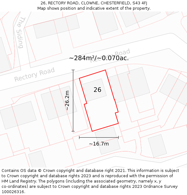 26, RECTORY ROAD, CLOWNE, CHESTERFIELD, S43 4FJ: Plot and title map