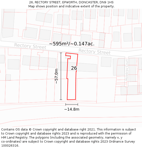 26, RECTORY STREET, EPWORTH, DONCASTER, DN9 1HS: Plot and title map