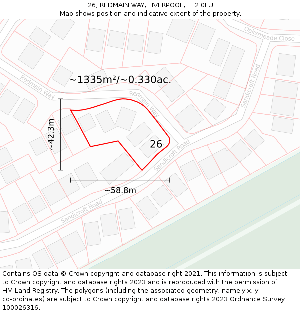 26, REDMAIN WAY, LIVERPOOL, L12 0LU: Plot and title map