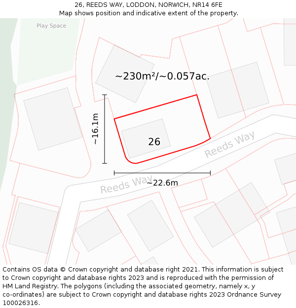 26, REEDS WAY, LODDON, NORWICH, NR14 6FE: Plot and title map