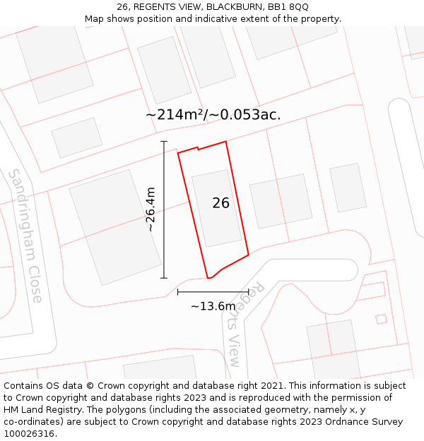 26, REGENTS VIEW, BLACKBURN, BB1 8QQ: Plot and title map