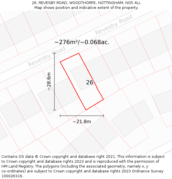 26, REVESBY ROAD, WOODTHORPE, NOTTINGHAM, NG5 4LL: Plot and title map