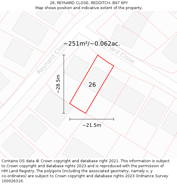 26, REYNARD CLOSE, REDDITCH, B97 6PY: Plot and title map