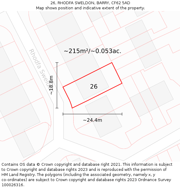 26, RHODFA SWELDON, BARRY, CF62 5AD: Plot and title map