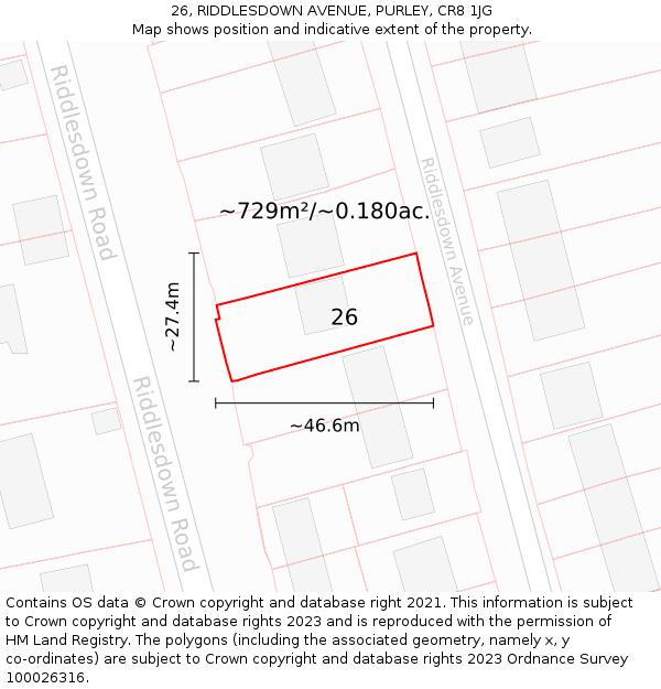 26, RIDDLESDOWN AVENUE, PURLEY, CR8 1JG: Plot and title map