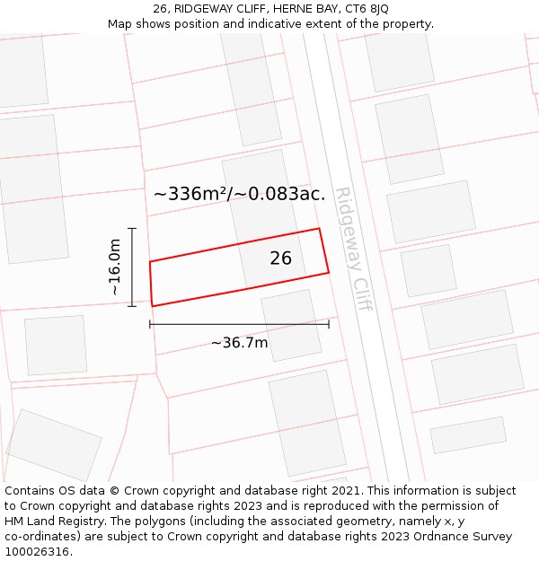 26, RIDGEWAY CLIFF, HERNE BAY, CT6 8JQ: Plot and title map