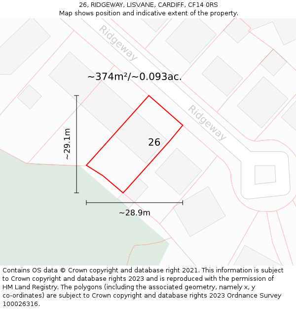 26, RIDGEWAY, LISVANE, CARDIFF, CF14 0RS: Plot and title map