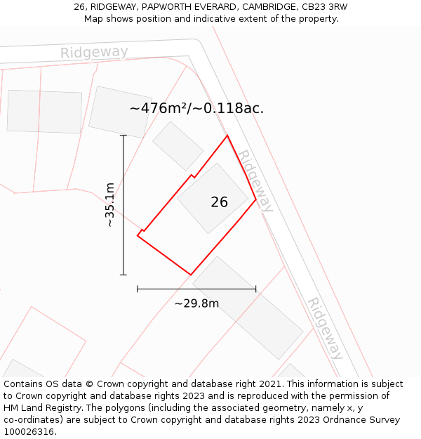 26, RIDGEWAY, PAPWORTH EVERARD, CAMBRIDGE, CB23 3RW: Plot and title map