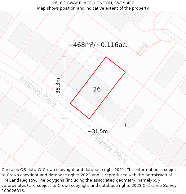 26, RIDGWAY PLACE, LONDON, SW19 4EP: Plot and title map