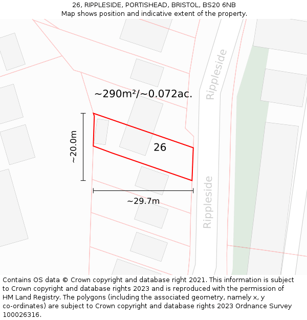26, RIPPLESIDE, PORTISHEAD, BRISTOL, BS20 6NB: Plot and title map