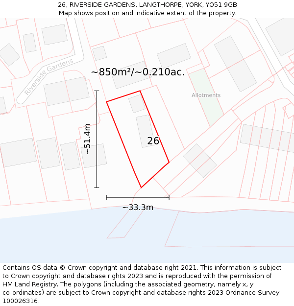 26, RIVERSIDE GARDENS, LANGTHORPE, YORK, YO51 9GB: Plot and title map