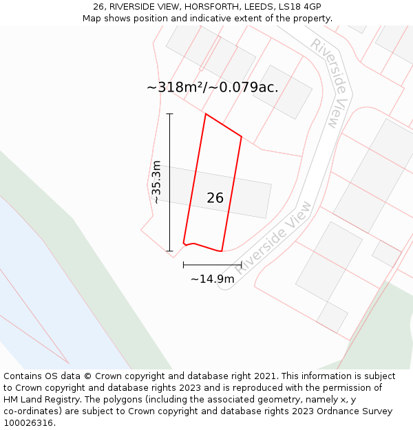 26, RIVERSIDE VIEW, HORSFORTH, LEEDS, LS18 4GP: Plot and title map