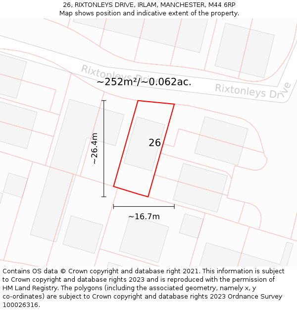 26, RIXTONLEYS DRIVE, IRLAM, MANCHESTER, M44 6RP: Plot and title map