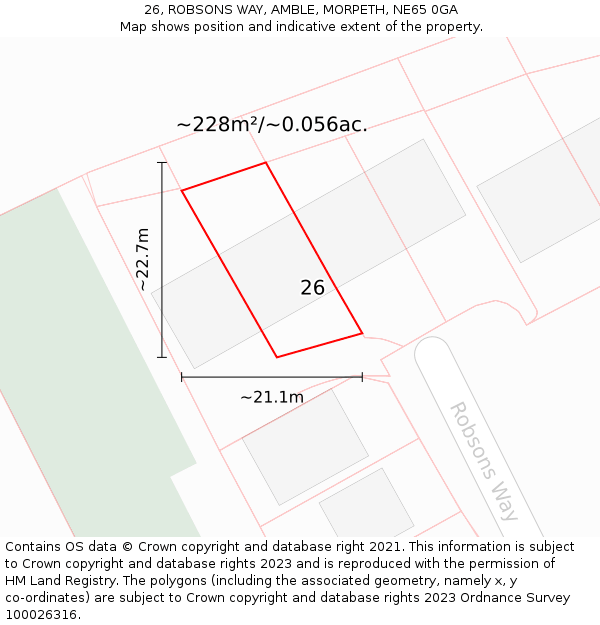 26, ROBSONS WAY, AMBLE, MORPETH, NE65 0GA: Plot and title map