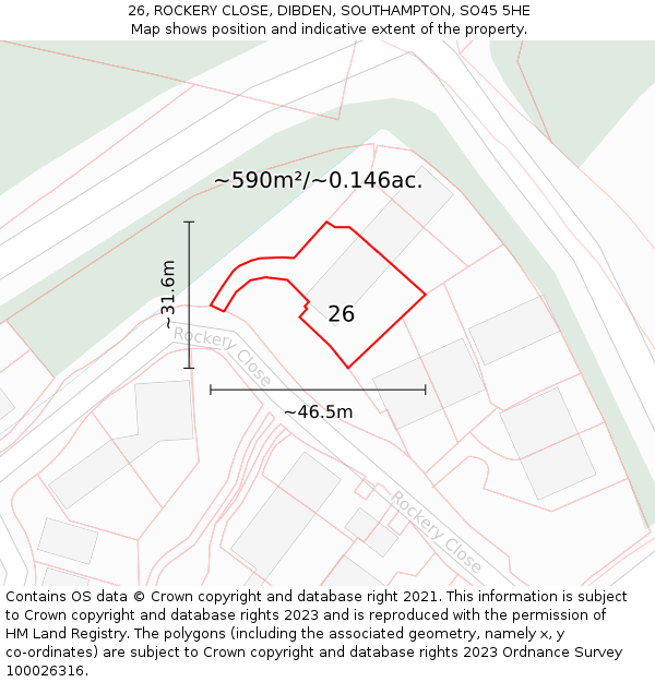 26, ROCKERY CLOSE, DIBDEN, SOUTHAMPTON, SO45 5HE: Plot and title map