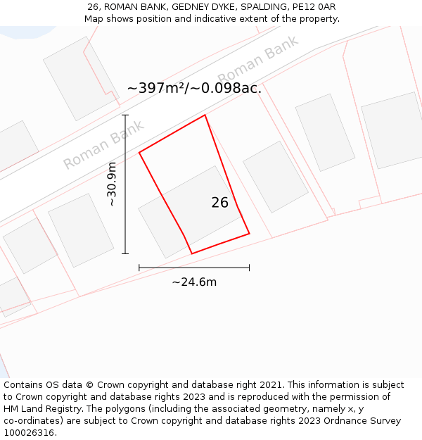 26, ROMAN BANK, GEDNEY DYKE, SPALDING, PE12 0AR: Plot and title map