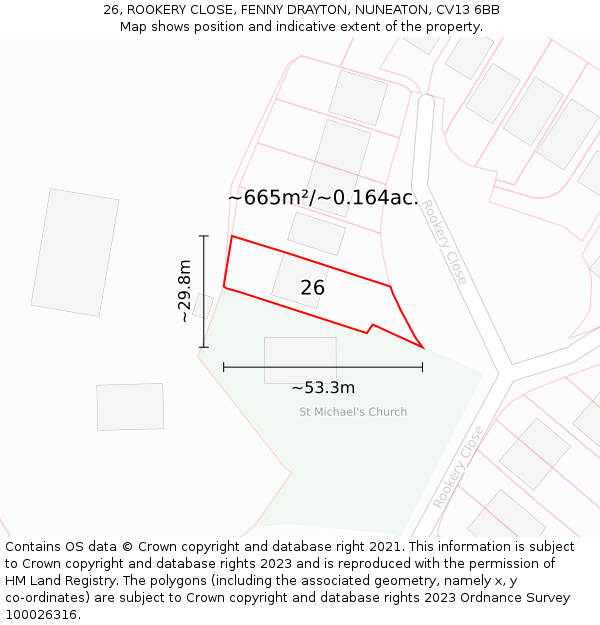 26, ROOKERY CLOSE, FENNY DRAYTON, NUNEATON, CV13 6BB: Plot and title map