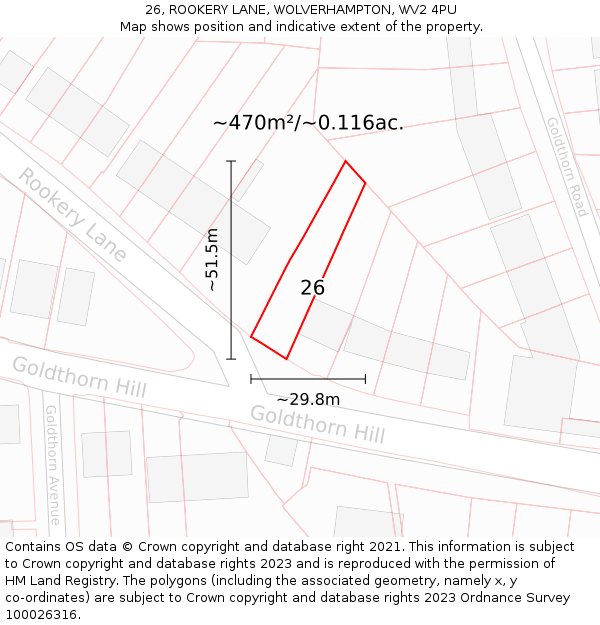 26, ROOKERY LANE, WOLVERHAMPTON, WV2 4PU: Plot and title map