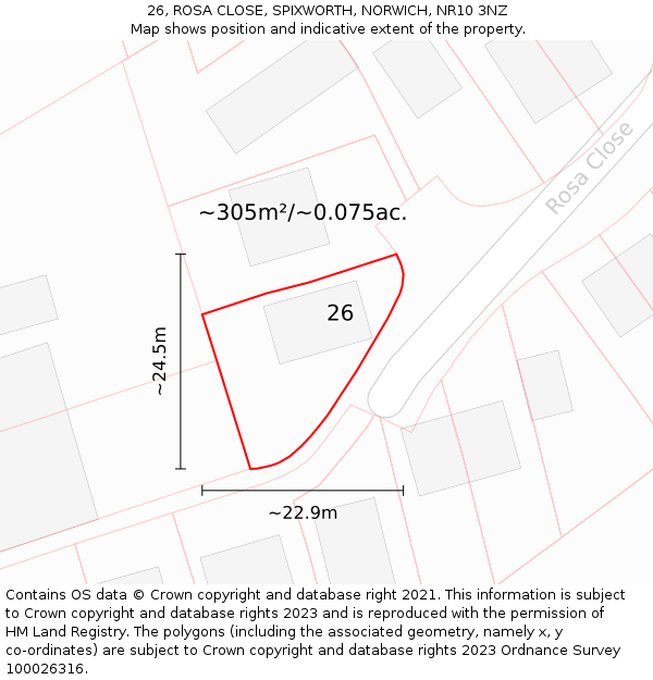 26, ROSA CLOSE, SPIXWORTH, NORWICH, NR10 3NZ: Plot and title map