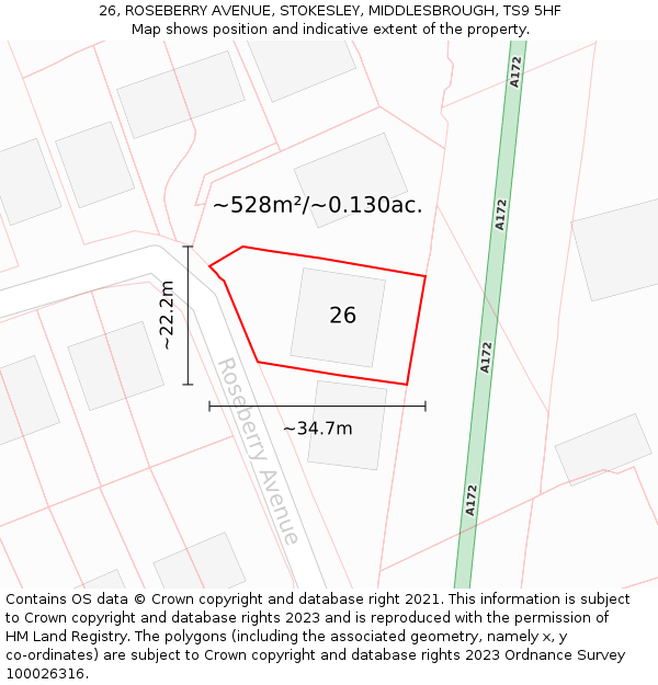 26, ROSEBERRY AVENUE, STOKESLEY, MIDDLESBROUGH, TS9 5HF: Plot and title map