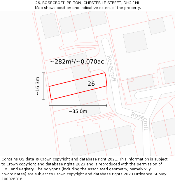 26, ROSECROFT, PELTON, CHESTER LE STREET, DH2 1NL: Plot and title map