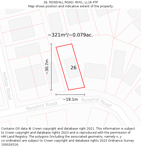 26, ROSEHILL ROAD, RHYL, LL18 4TP: Plot and title map