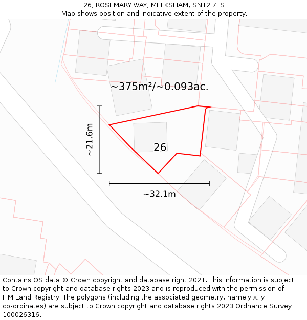 26, ROSEMARY WAY, MELKSHAM, SN12 7FS: Plot and title map