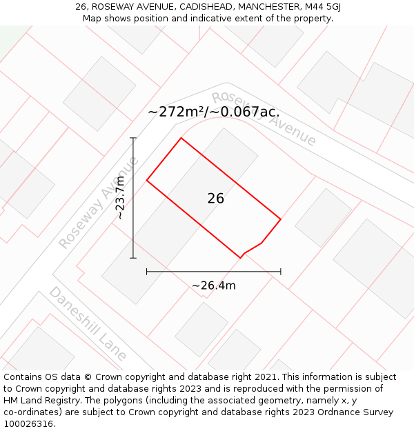 26, ROSEWAY AVENUE, CADISHEAD, MANCHESTER, M44 5GJ: Plot and title map