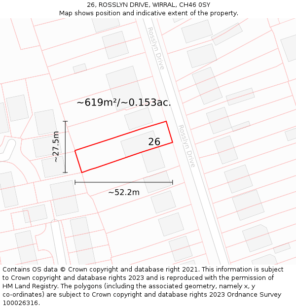 26, ROSSLYN DRIVE, WIRRAL, CH46 0SY: Plot and title map