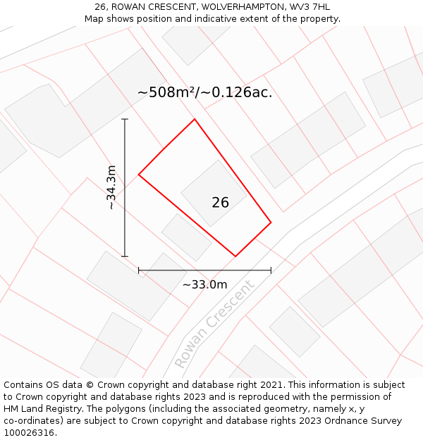 26, ROWAN CRESCENT, WOLVERHAMPTON, WV3 7HL: Plot and title map