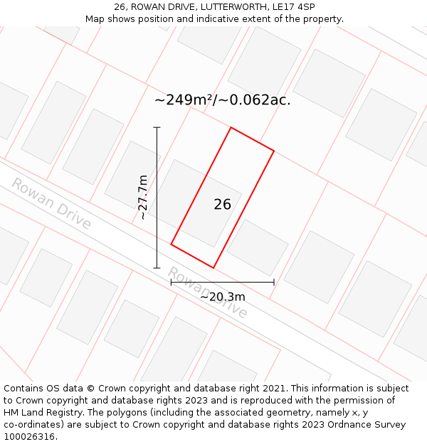 26, ROWAN DRIVE, LUTTERWORTH, LE17 4SP: Plot and title map